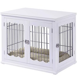 unipaws unipaws Furniture Style Dog Crate End Table with Cushion, Wooden Wire Pet Kennels with Double Doors, Medium Dog House Indoor Use