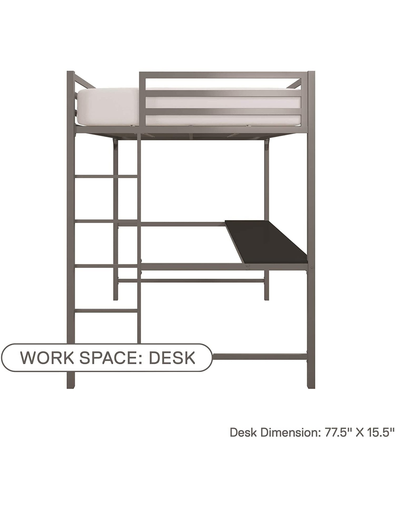 DHP Miles Metal Full Loft Bed with Desk, Silver ABUSABuffalo