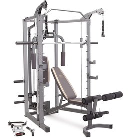 Marcy Marcy Smith Cage Machine with Workout Bench and Weight Bar Home Gym Equipment SM-4008