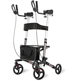RINKMO RINKMO Upright Rollator Walker for Seniors and Adults Stand Up Folding Walker with Seats and 8â€ Wheels, Padded Armrest and Backrest, Tall Rolling Mobility Aid with Basket