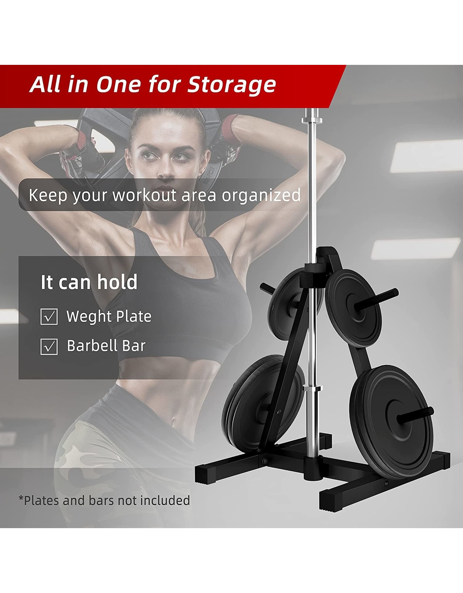 Dripex Dripex Weight Plate Rack for 1 inch Weight Plates, Standard Plate Tree with Barbell