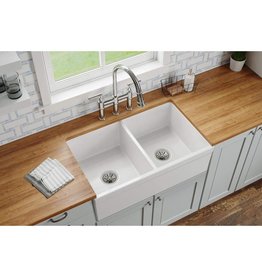 Elkay Elkay SWUF32189WH Fireclay Equal Double Bowl Farmhouse Sink, White