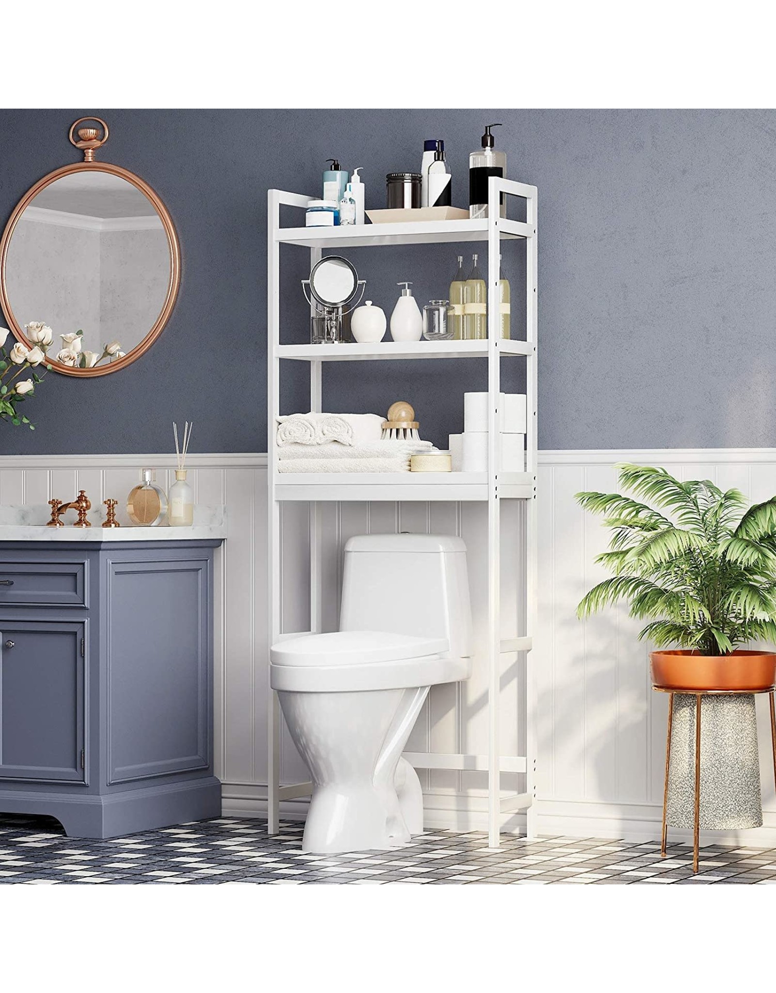 SONGMICS Over The Toilet Storage, 3Tier Bamboo Bathroom Organizer with