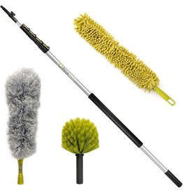 DOCAZOO DocaPole 36 Foot Dusting Kit: Includes Duster with Extension Pole and 3 Dusting Attachments for Spider Webs, Ceiling Fans, and Dust Cleaning; 7-30 ft Telescopic Pole