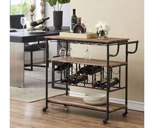 HOMYSHOPY HOMYSHOPY Bar Carts Wine Rack, Industrial Bar Cart with Glass Holder and Storage Shelves, 3-Tier Wine Cart for Kitchen Serving Carts