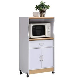 HODEDAH IMPORT Microwave Cart with One Drawer, Two Doors, and Shelf for Storage, White