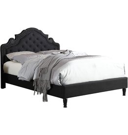 Home Life Premiere Classics Cloth Black Silver Linen 51" Tall Headboard Platform Bed King with Slats - 023