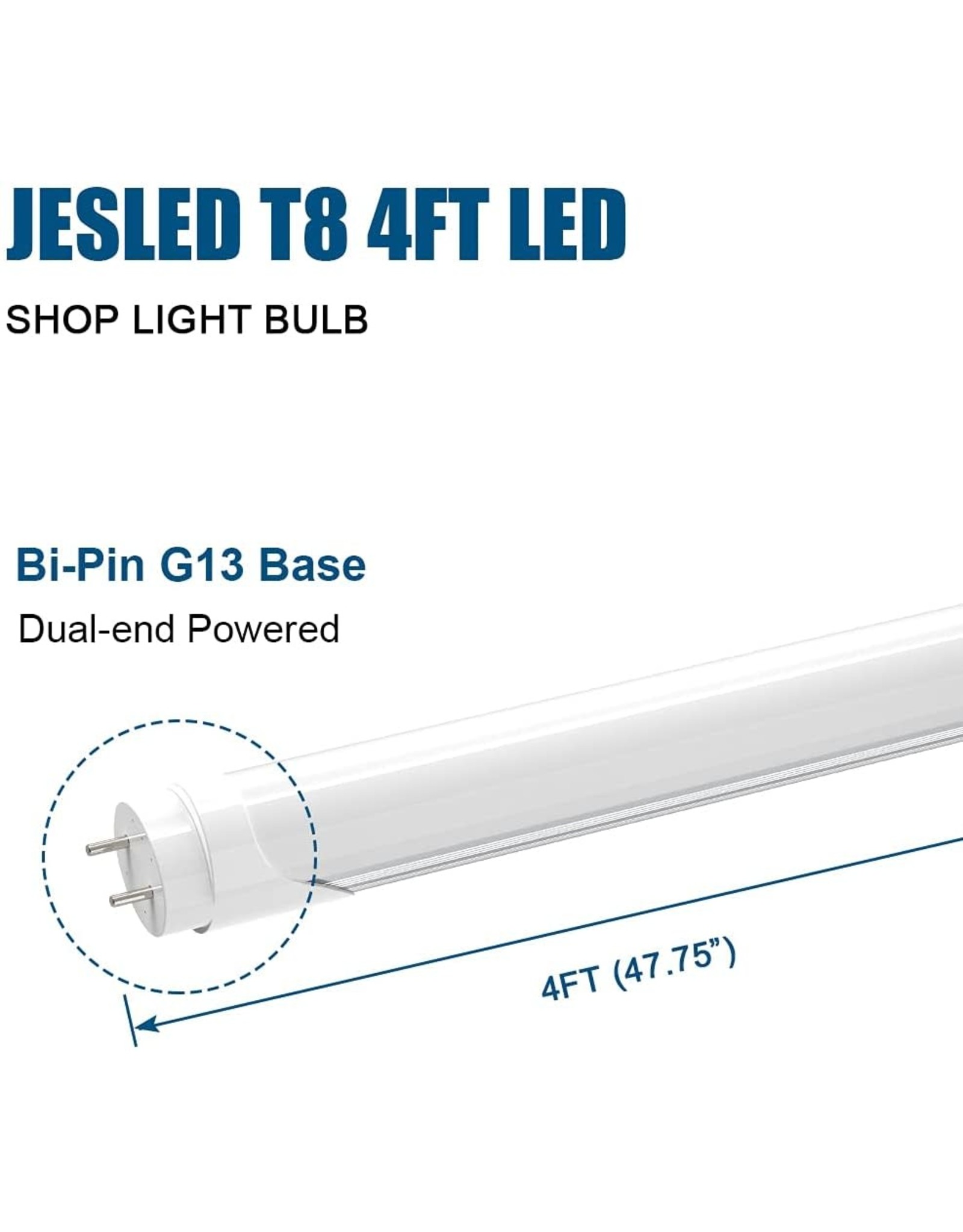 JESLED T8 T12 4FT LED Light Bulbs, 24W 5000K Daylight, 3000LM, 4 Foot Fluorescent  Tube Replacement, Double Row 192LEDs, Frosted, Dual-end Powered, Ballast  Bypass, Garage Warehouse Shop Lights (4-Pack) - Amazing Bargains