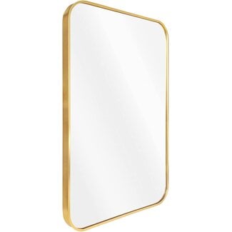 UMZODO 24"x36" Brushed Brass Metal Framed Rounded Rectangle Mirror, Wall Mounted Mirrors for Bathroom Entryway Vanity Living Room Bedroom, Vertical or Horizontal