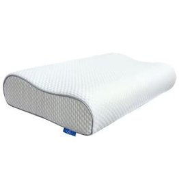 MyPik Contour Memory Foam Pillow - Cervical Orthopedic Pillow for Neck Pain Relief, Soft Cover Supportive Pillow for Back, Side and Stomach Sleepers - White with Gray Piping