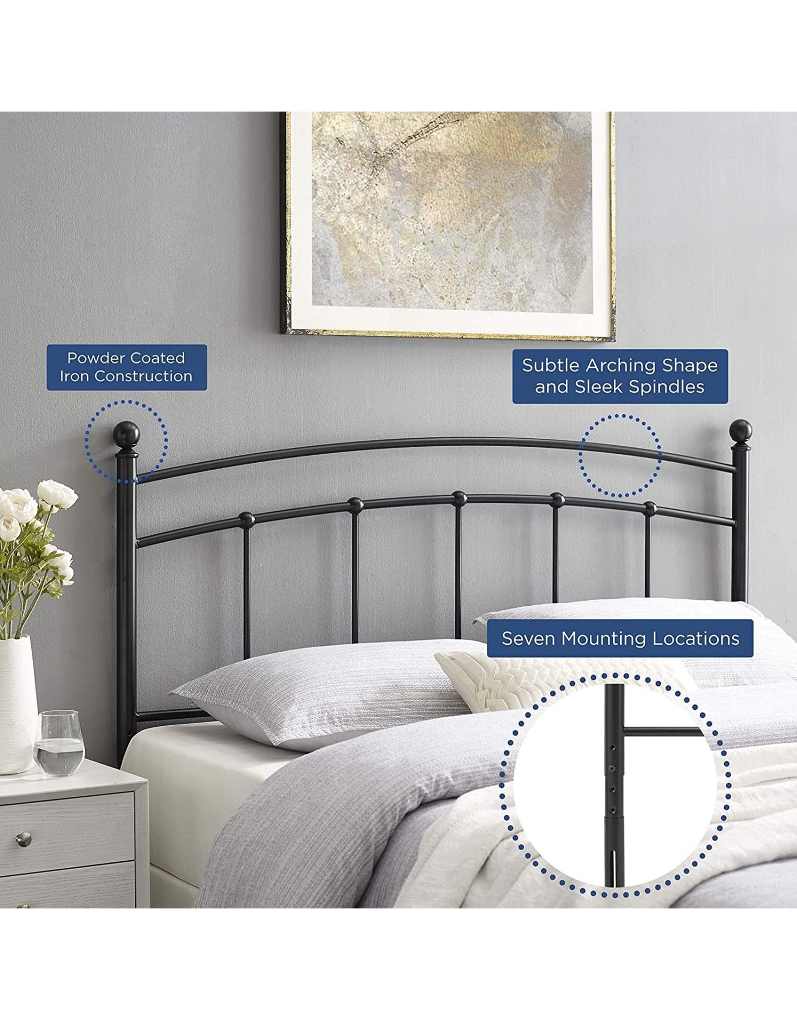 Modway Abigail Modern Farmhouse Metal King Headboard in Black Amazing