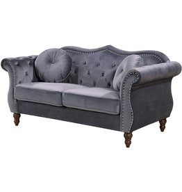Container Furniture Direct Anna1 Velvet Upholstered Classic Nailhead Chesterfield Living Room, Loveseat, Lava Gray