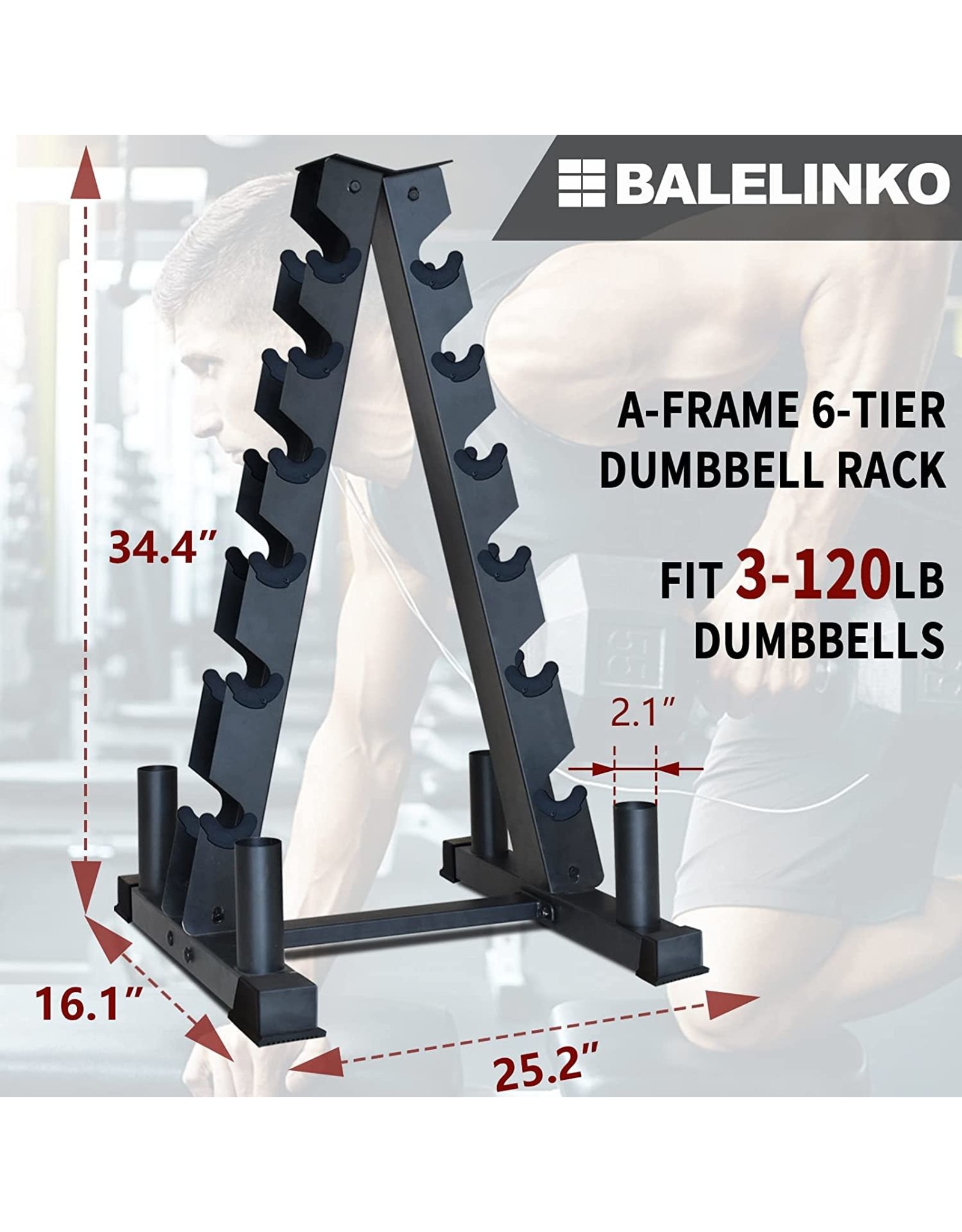 800 lbs Weight Capacity Storage Stand for Home Gym Dumbbell Storage Balelinko 6-Tier Heavy Duty A-Frame Dumbbell Storage Weight Rack with 4 Barbell Storage Holders for 1 & 2 Olympic Bars 
