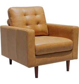 Amazon Brand â€“ Rivet Cove Mid-Century Modern Tufted Leather Accent Chair, 32.7"W, Caramel