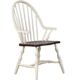 Sunset Trading Andrews Windsor Dining Chair with Arms  Antique White and Chestnut Brown