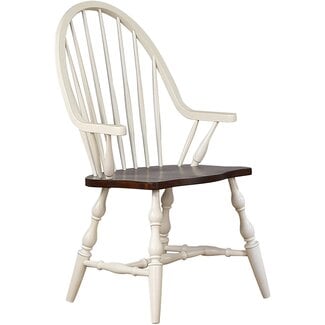 Sunset Trading Andrews Windsor Dining Chair with Arms  Antique White and Chestnut Brown