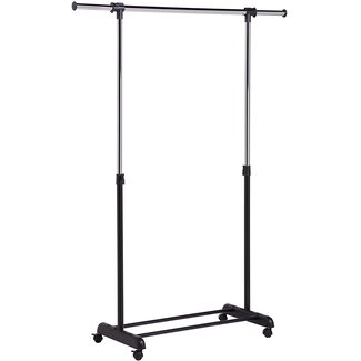 Honey-Can-Do Adjustable Height and Width Rolling Metal Clothes Rack GAR-01124 Chrome, 30 lbs