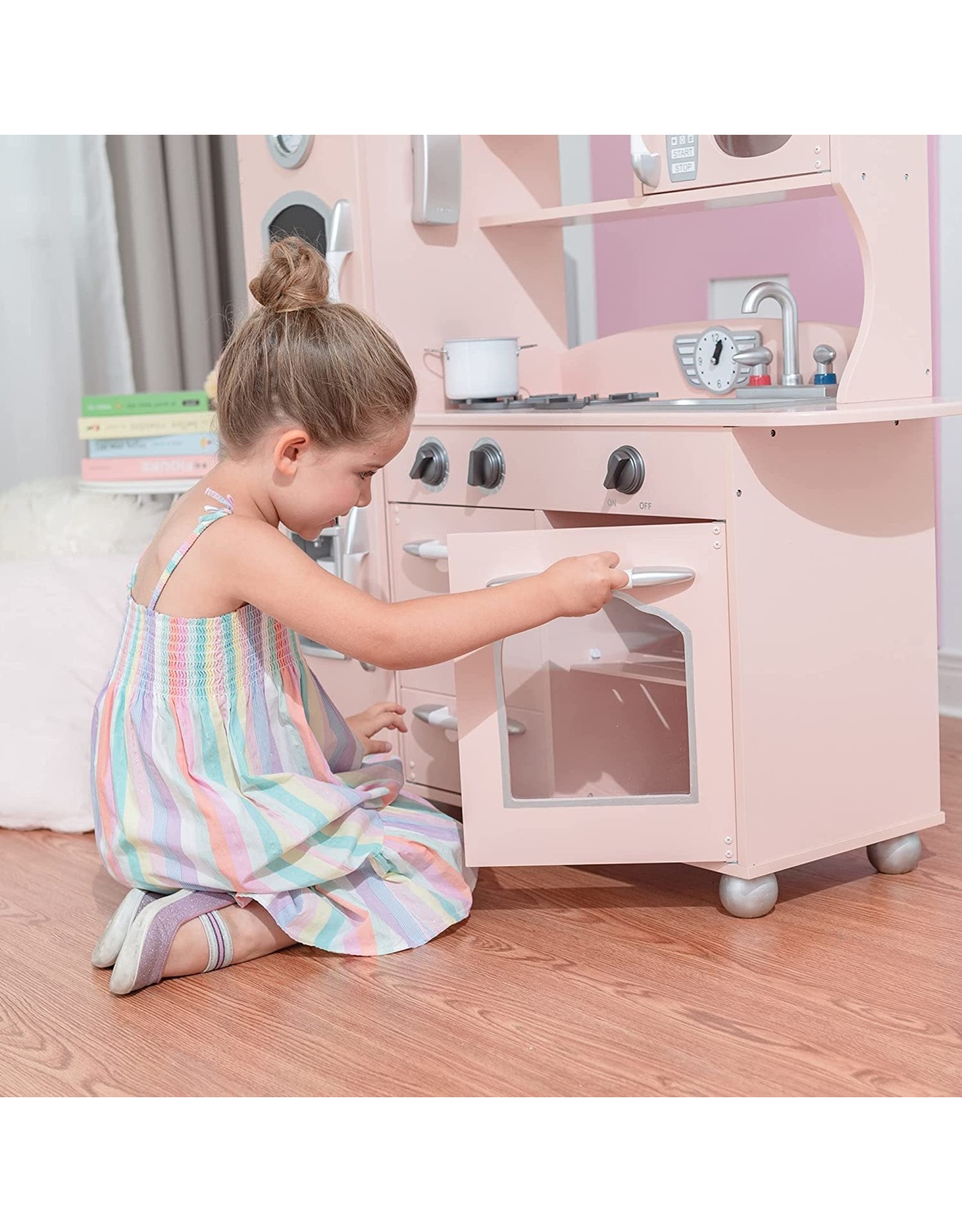 Freezer Oven and Dishwasher Teamson Kids Pink Retro Play Kitchen with Refrigerator 1 Pcs