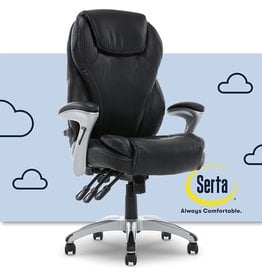 Serta Ergonomic Leather Computer Chair with Layered Memory Foam, Contoured Lumbar, Pillowed Headrest Executive Adjustable Office, Black