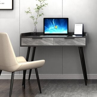 VISHOOK Computer Desk with Drawers for Storage 40 inch Modern Wood Writing Table Home Office Desks,Grey