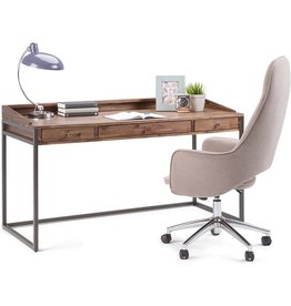 SIMPLIHOME Ralston SOLID WOOD and Metal Modern Industrial 60 inch Wide Home Office Desk, Writing Table, Workstation, Study Table Furniture in Rustic Natural Aged Brown with 2 Drawerss