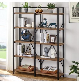 FATORRI 5 Tier Industrial Bookshelf, Rustic Wood Etagere Bookcase, Metal Tall Book Shelf with Open Shelving Unit (Rustic Oak, 51 Inch Wide)