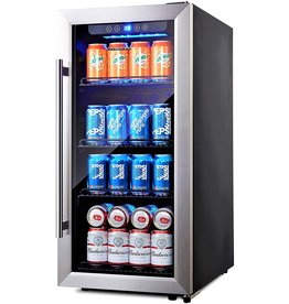 Phiestina PH-CBR100SP 96 Can Compressor Beverage Refrigerator Air-Cooled Beverage Cooler Stainless Steel & Glass Door with Handle Beverage Fridge