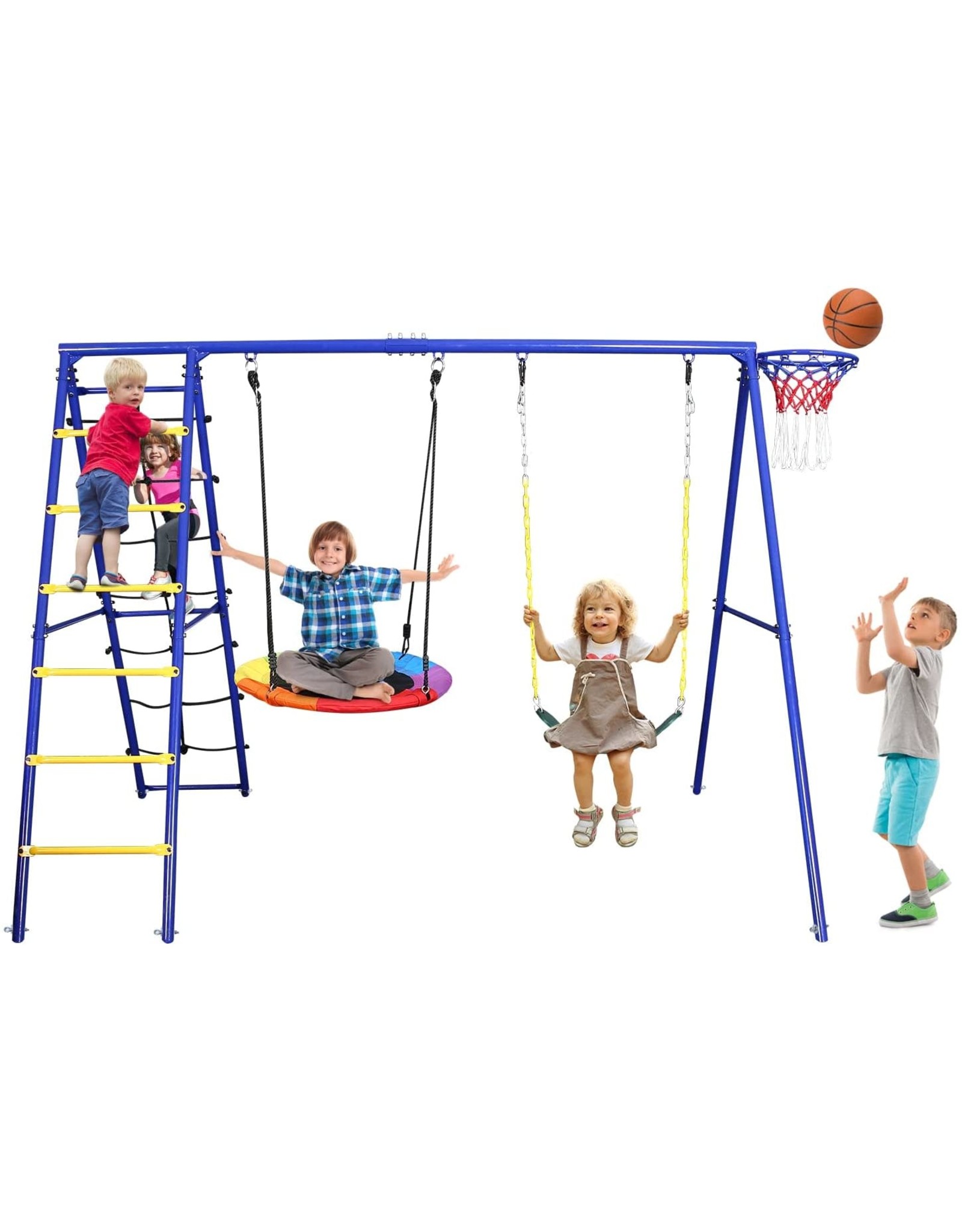 Hapfan 440lbs Metal Swing Sets for Backyard with Heavy Duty Swing Frame