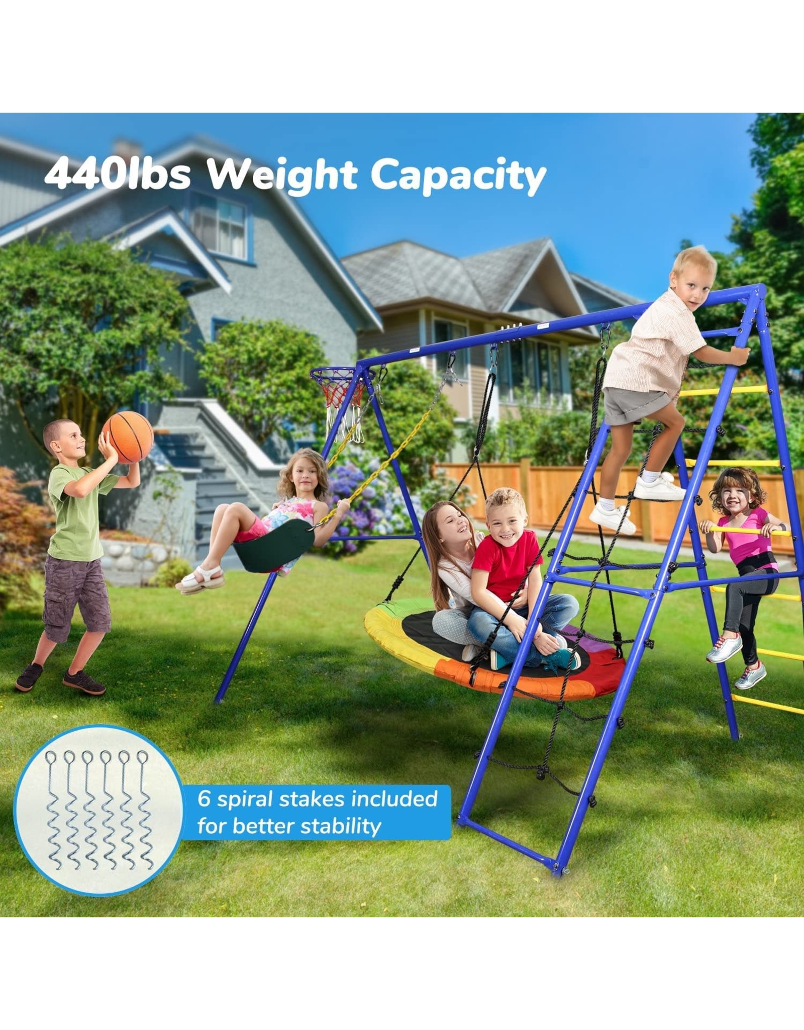Hapfan 440lbs Metal Swing Sets for Backyard with Heavy Duty Swing Frame