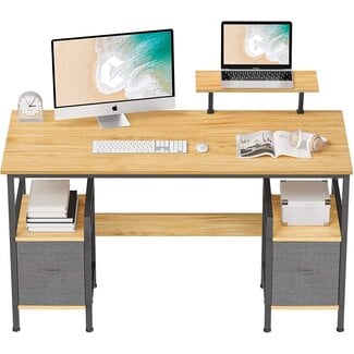 CubiCubi Computer Desk 55 Inch Home Office Multipurpose Writing Desk with Extra Storage Rack and Moveable Shelf, Rustic Brown