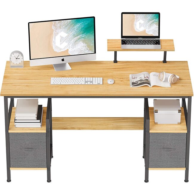 CubiCubi Computer Desk 55 Inch Home Office Multipurpose Writing Desk with Extra Storage Rack and Moveable Shelf, Rustic Brown