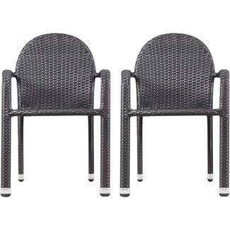 Christopher Knight Home Aurora Outdoor Wicker Armed Stacking Chairs with Aluminum Frame, 2-Pcs Set, Multibrown