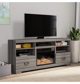 Electric Fireplace TV Stand- for TVs up to 65", Media Shelves & 2 Drawers, Remote Control, LED Flames, Adjustable Heat & Light by Lavish Home