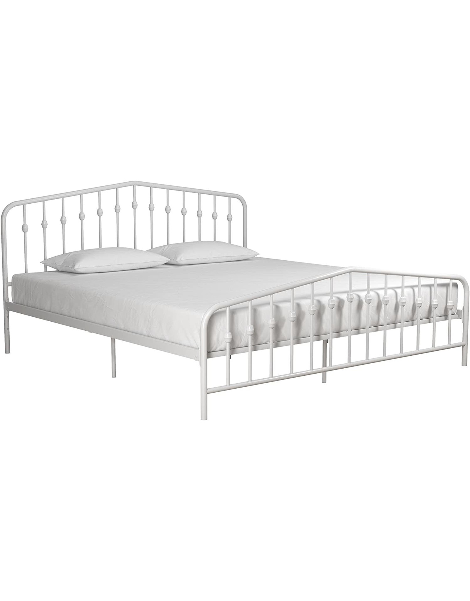 Novogratz Bushwick Metal Bed with Headboard and Footboard Modern Design  King Size - White - Amazing Bargains USA - Buffalo, NY