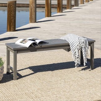 Product Walker Edison 3 Person Outdoor Patio Chevron Wood Dining Bench All Weather Backyard Conversation Garden Poolside Balcony, 53 Inch, Grey