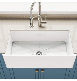 Product Kraus KFR1-33GWH Turino 33-inch Fireclay Farmhouse Apron Reversible Single Bowl Kitchen Sink with Bottom Grid in, White Color