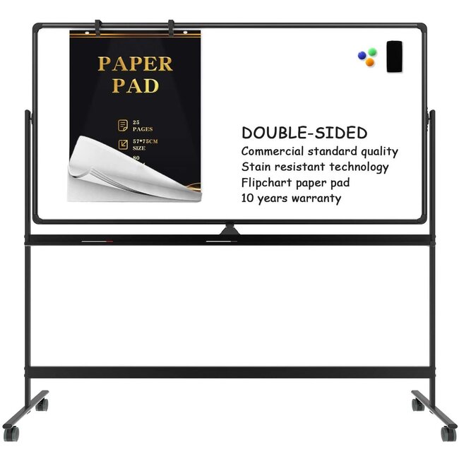 Dry Erase Whiteboard Easel on Wheels - 70'' x 36'' Large Double