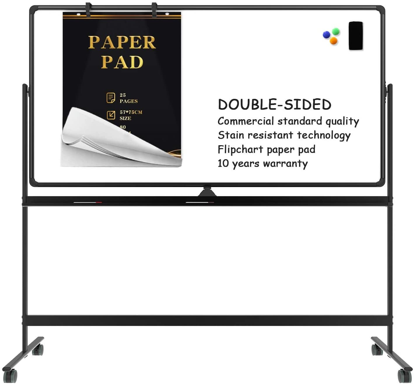 Dry Erase Whiteboard Easel on Wheels - 70'' x 36'' Large Double