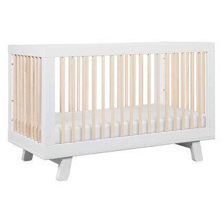 Babyletto Hudson 3-in-1 Convertible Crib with Toddler Bed Conversion Kit in White and Washed Natural, Greenguard Gold Certified