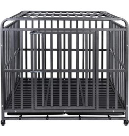 KELIXU Heavy Duty Dog Cage Large Dog Crate Strong Metal Crate and Kennel for Dogs Indoor/Outdoor with 4 Lockable Wheels, Easy to Install, 46 INCH