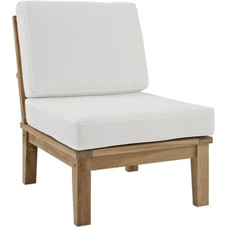 Modway Marina Premium Grade A Teak Wood Outdoor Patio Armless Chair, Natural White