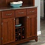 Home Styles Buffet of Buffets Hutch Cherry with Stainless Steel Top, Two Wood Door Panels, Three Drawers, Wine Storage, Two Plexiglas Framed Doors, and Adjustable Shelves