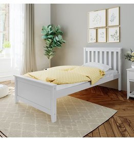Max & Lily Twin Bed, Bed Frame with Headboard For Kids, Slatted, White