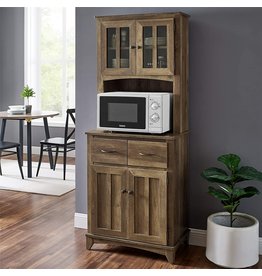 Home Source Microwave Storage Stand with Double Door Top and Bottom Cabinets in Reclaimed Barn Wood Look