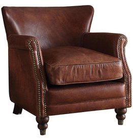 ACME Leeds Accent Chair, Vintage Dark Brown Top Grain Leather