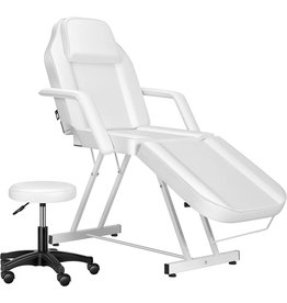 VIVOHOME 2 in 1 Adjustable Massage Table Tattoo Chair with Spa Stool, Facial Bed for Barber Beauty Salon Clinic Lash Shop, White
