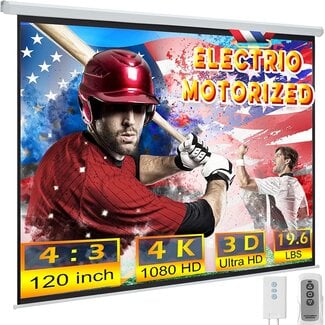 YODOLLA 120inch Motorized Projection Screen, 4:3 4K 3D HD Electric Projector Screen, Wall/Ceiling Mounted White Projection Screen with Two Remote Controls for Indoor & Outdoor Use