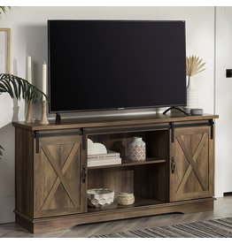 Walker Edison Richmond Modern Farmhouse Sliding Barn Door Stand for TVs up to 65 Inches, Without Fireplace, Rustic Oak