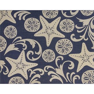 Gertmenian 22297 Outdoor Rug Freedom Collection Coastal Themed Smart Care Deck Patio Carpet, 8x10 Large, Party Starfish Sand Dollar Navy Blue Sand