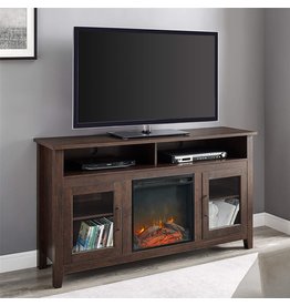 Walker Edison Glenwood Rustic Farmhouse Glass Door Highboy Fireplace TV Stand for TVs up to 65 Inches, 58 Inch, Brown